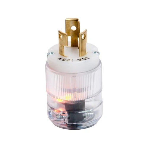 Marinco 15A 125V Plug, Locking w/Neon Light and Clear Housing