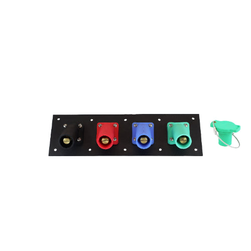 400A Black, Red, Blue, Green 3 Phase 208V 4 Hole Male 45 Degree Cam Panel with Caps + Lanyards
