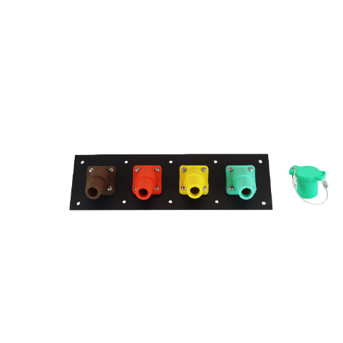 400A Brown, Orange, Yellow, Green 3 Phase 480V 4 Hole Female 45 Degree Cam Panel with Caps + Lanyards