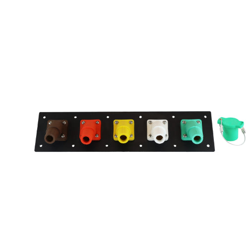 400A Brown, Orange, Yellow, White, Green 3 Phase 277/480V 5 Hole Female 45 Degree Cam Panel with Caps + Lanyards