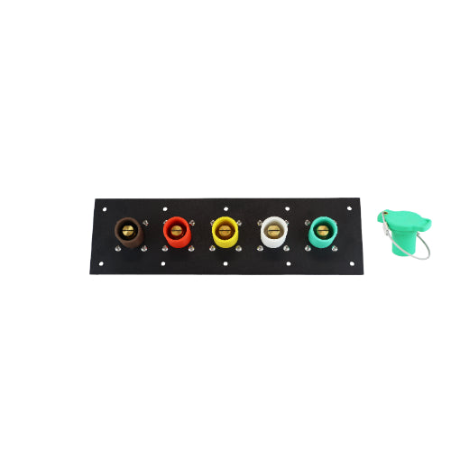 Plastic 400A Brown, Orange, Yellow, White, Green 3 Phase 277/480V 5 Hole Male 90 Degree Cam Panel with Caps + Lanyards
