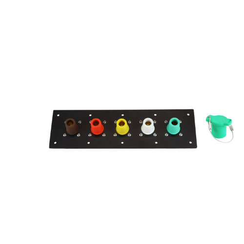 400A Brown, Orange, Yellow, White, Green 3 Phase 277/480V 5 Hole Female 90 Degree Cam Panel with Caps + Lanyards