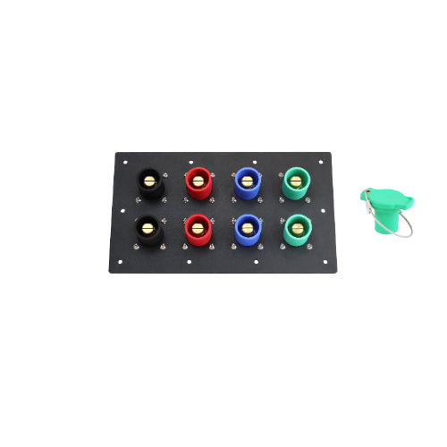 800A Black, Red, Blue, Green 3 Phase 208V 8H Male 90 Degree Non-Metallic Cam lock Panel with Caps + Lanyards