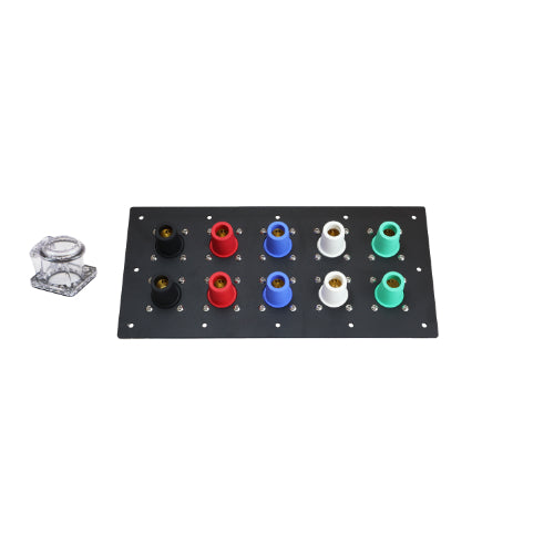 800A Black, Red, Blue, White, Green 3 Phase 120/208V 10H Female 90 Degree Cam lock Panel with Clear-Snap Covers