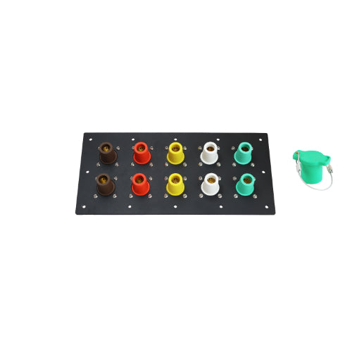 800A Brown, Orange, Yellow, White, Green 3 Phase 277/480V 10H Female 90 Degree Non-Metallic Cam lock Panel with Caps + Lanyards