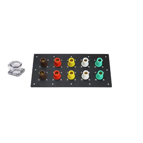 800A Brown, Orange, Yellow, White, Green 3 Phase 277/480V 10H Female 90 Degree Cam lock Panel with Clear Snap-Back Cover