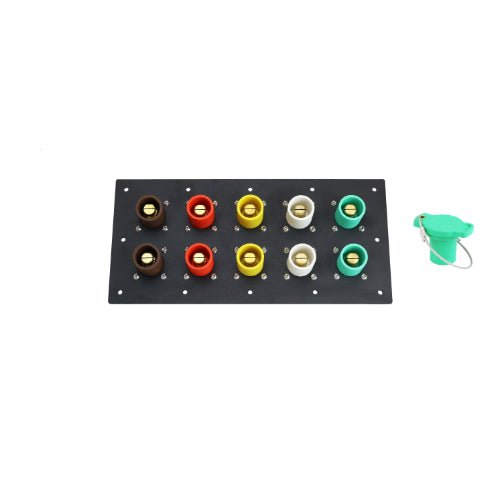800A Brown, Orange, Yellow, White, Green 3 Phase 277/480V 10H Male 90 Degree Cam lock Panel with Caps + Lanyards