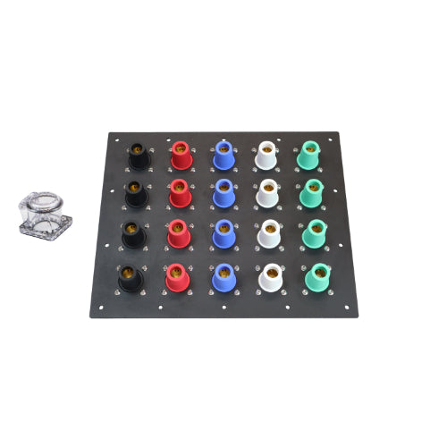 1600 Amp Black, Red, Blue, White, Green 3 Phase 120/208V 20H Female 90 Degree Camlock Panel with Clear-Snap Covers