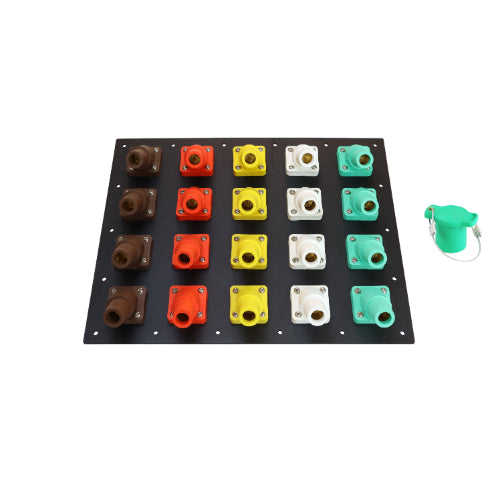 1600 Amp Brown, Orange, Yellow, White, Green 3 Phase 277/480V 20H Female 45 Degree Camlock Panel with Caps and Lanyards