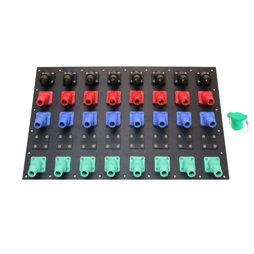 3200A Black, Red, Blue, Green 3 Phase 208V 32H Female 45 Degree Cam Panel with Caps and Lanyards