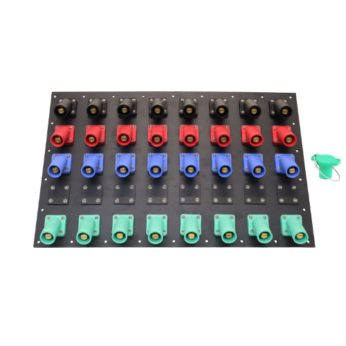 3200A Black, Red, Blue, Green 3 Phase 208V 32H Male 45 Degree Cam Panel with Caps and Lanyards