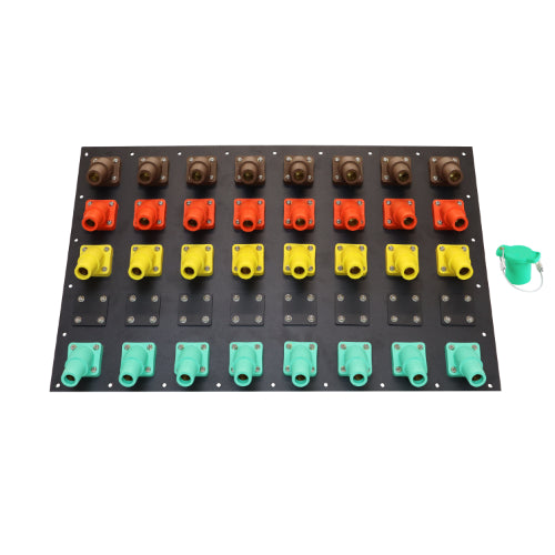 3200A Brown, Orange, Yellow, Green 3 Phase 480V 32H Female 45 Degree Cam Panel with Caps and Lanyards