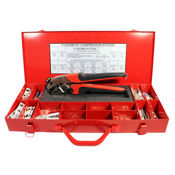Ergonomic Full Cycle Ratchet Hand Crimper Kit: Carrying Case with Standard Barrel Terminals and Splices