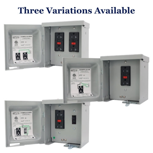 Outdoor GFCI Box, 20A 120V Multiple 5-20R Configurations
